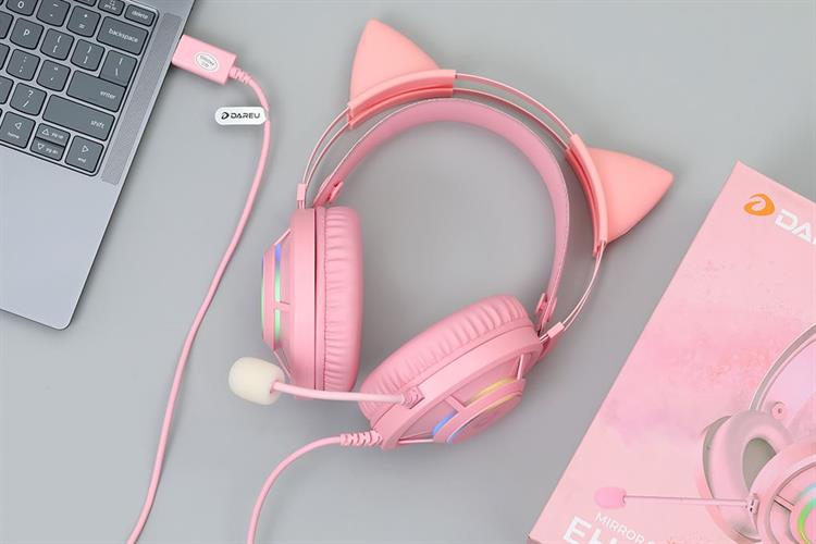 Tai nghe Chụp Tai USB DAREU EH469 RGB Màu Hồng