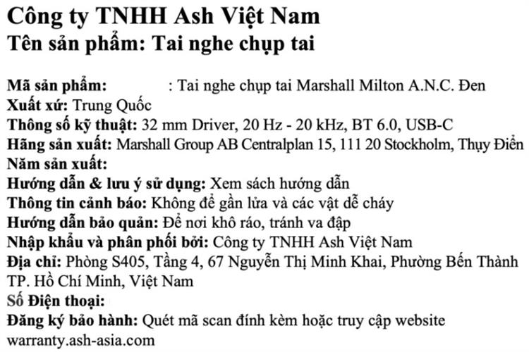 Tai nghe Bluetooth Chụp Tai Marshall Milton A.N.C. Màu Đen