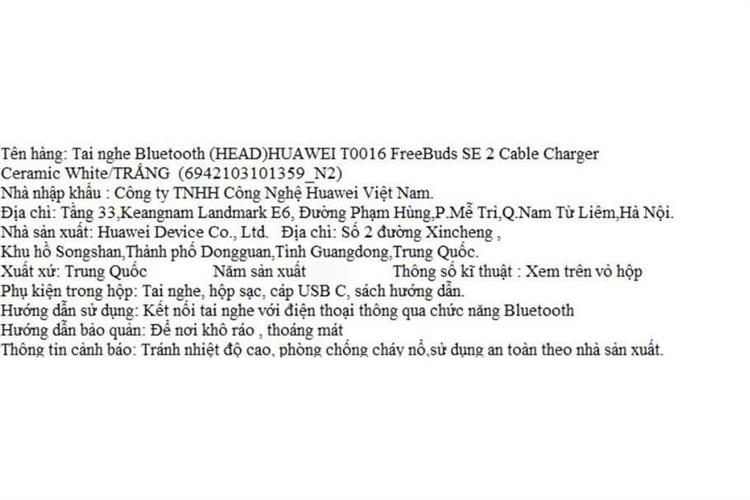 Tai nghe Bluetooth True Wireless Huawei T0016 FreeBuds SE 2 - imei Màu Trắng