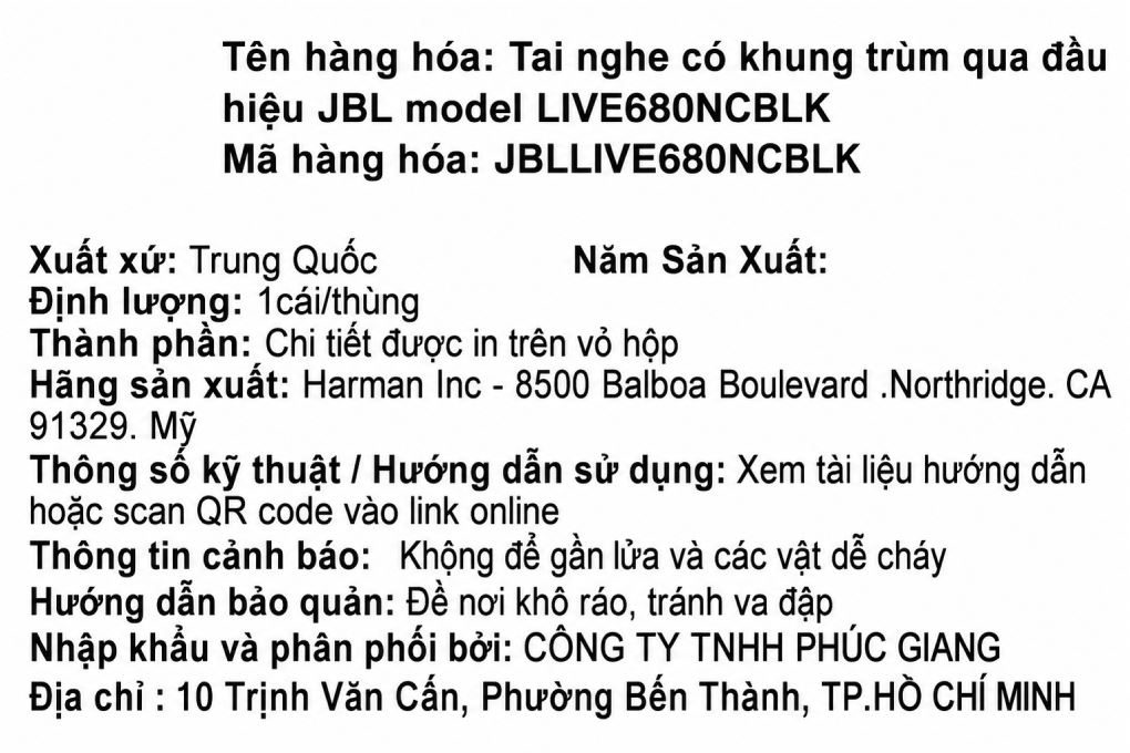 Tai nghe Bluetooth Chụp Tai JBL Live 680NC Màu Đen