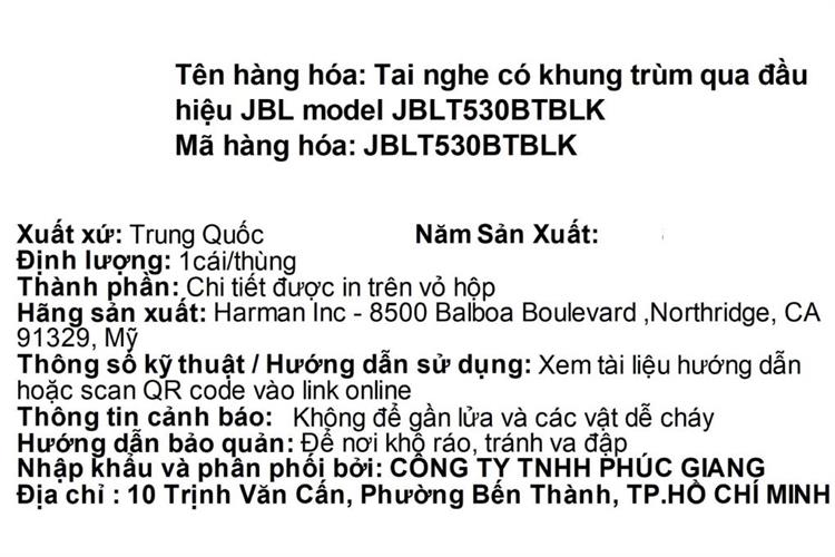 Tai nghe Bluetooth Chụp Tai JBL Tune 530BT Màu Đen