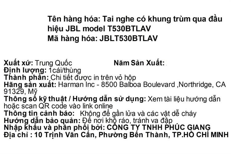 Tai nghe Bluetooth Chụp Tai JBL Tune 530BT Màu Tím