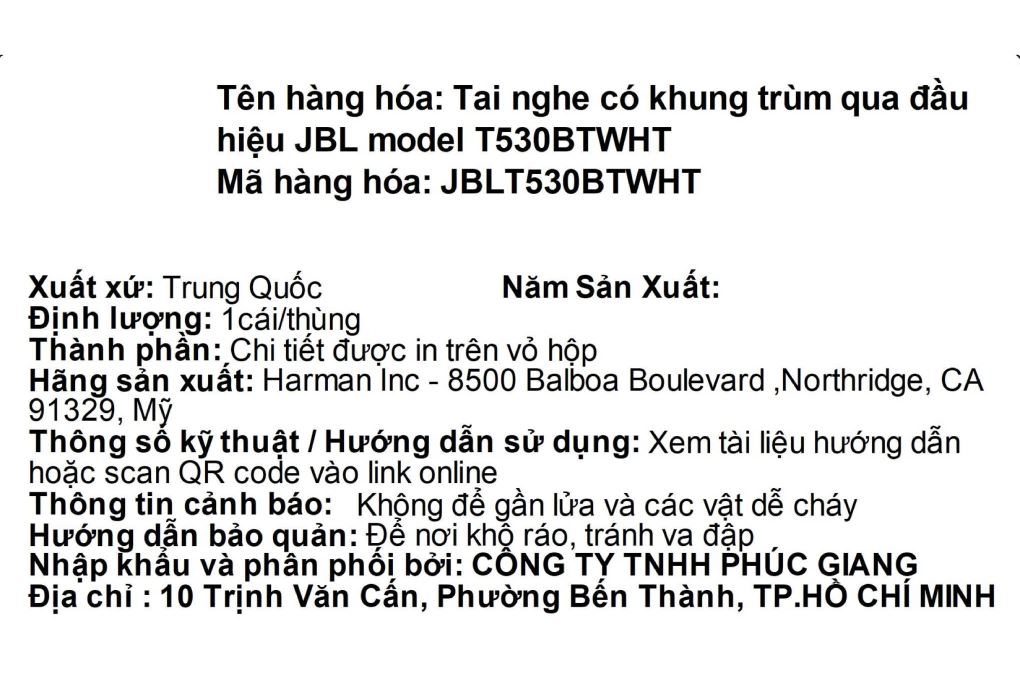 Tai nghe Bluetooth Chụp Tai JBL Tune 530BT Màu Trắng