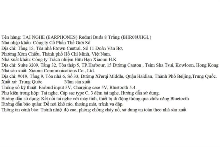 Tai nghe Bluetooth True Wireless Xiaomi Redmi Buds 8 Màu Trắng