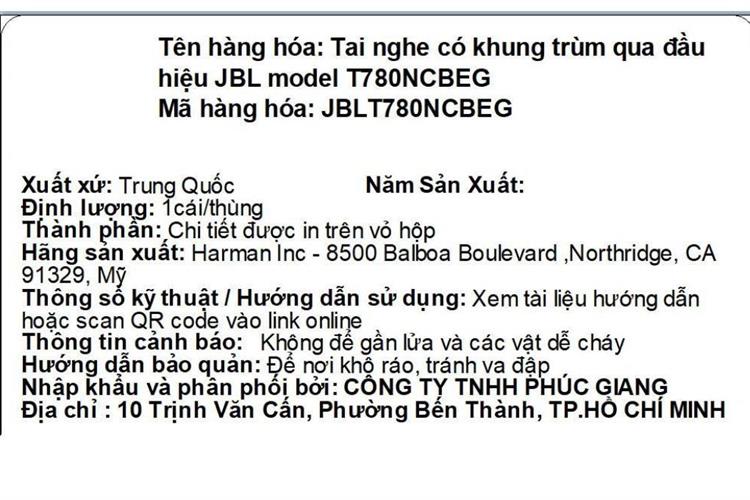 Tai nghe Bluetooth Chụp Tai JBL Tune 780NC Màu Màu be