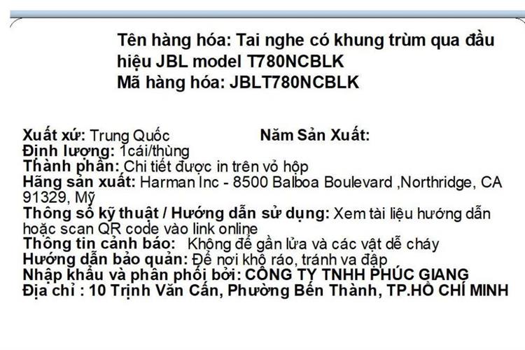 Tai nghe Bluetooth Chụp Tai JBL Tune 780NC Màu Đen