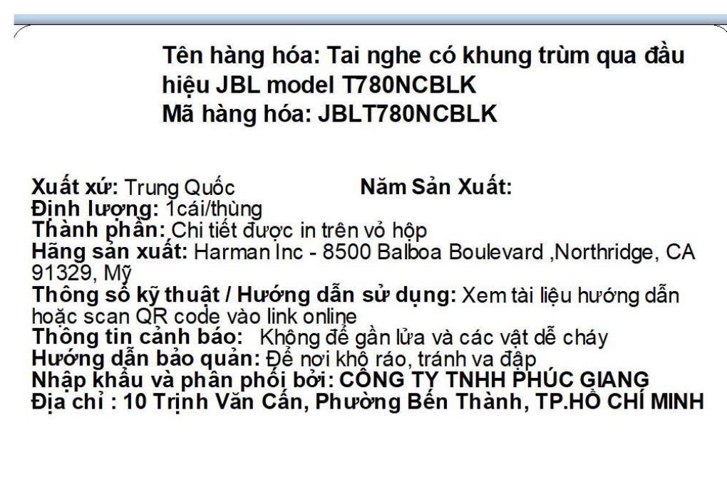 Tai nghe Bluetooth Chụp Tai JBL Tune 780NC Màu Đen