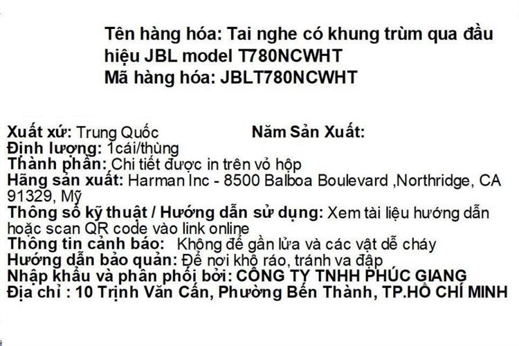 Tai nghe Bluetooth Chụp Tai JBL Tune 780NC Màu Trắng