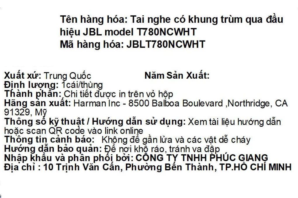 Tai nghe Bluetooth Chụp Tai JBL Tune 780NC Màu Trắng