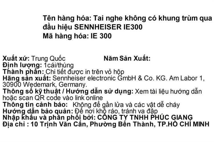 Tai nghe Có dây EP Sennheiser IE300 Màu Đen
