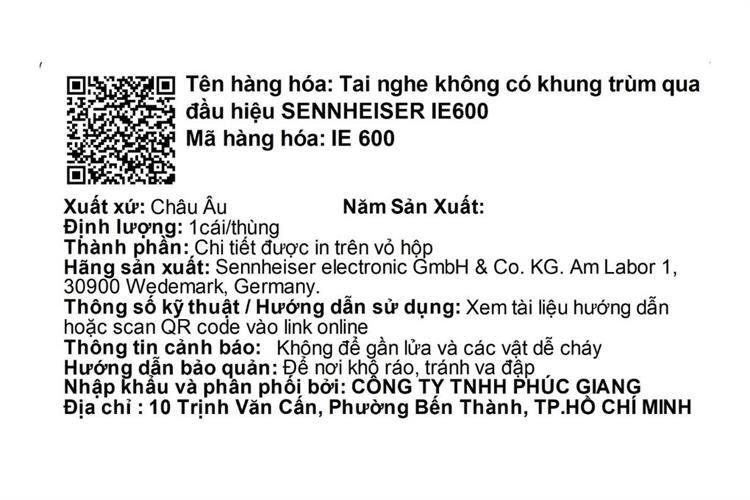 Tai nghe Có dây EP Sennheiser IE600 Màu Đen