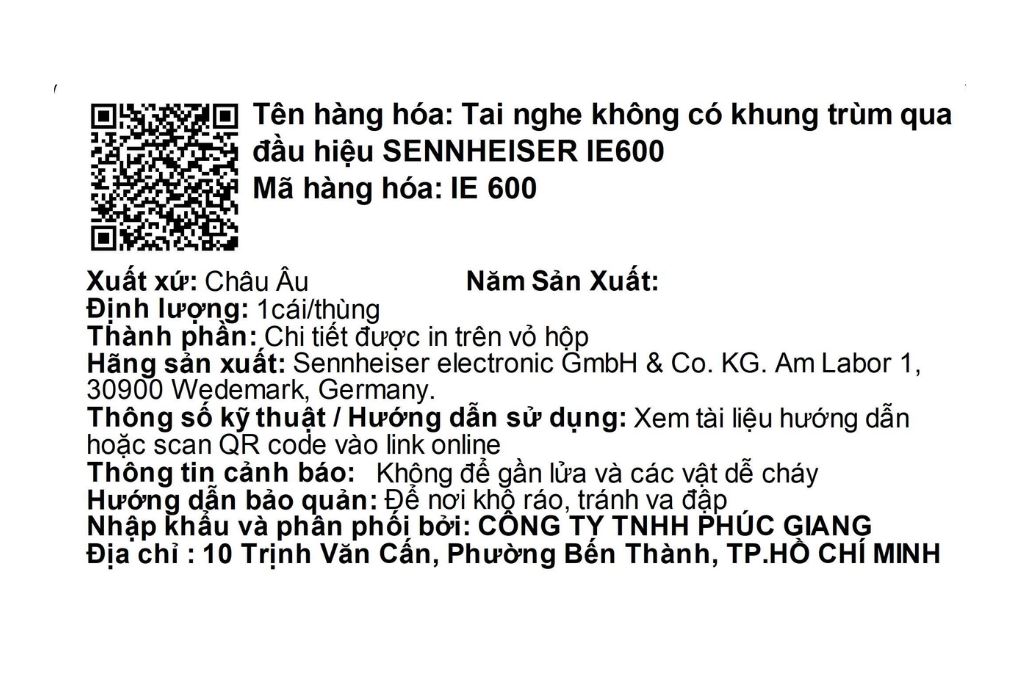 Tai nghe Có dây EP Sennheiser IE600 Màu Đen