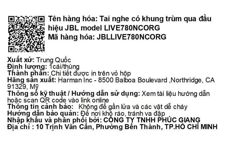 Tai nghe Bluetooth Chụp Tai JBL Live 780NC Màu Cam