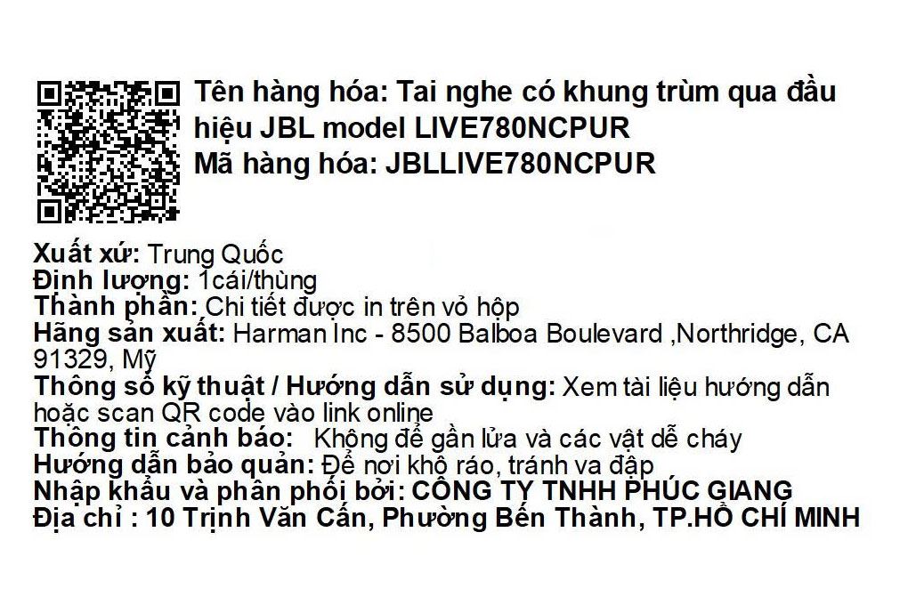 Tai nghe Bluetooth Chụp Tai JBL Live 780NC Màu Tím