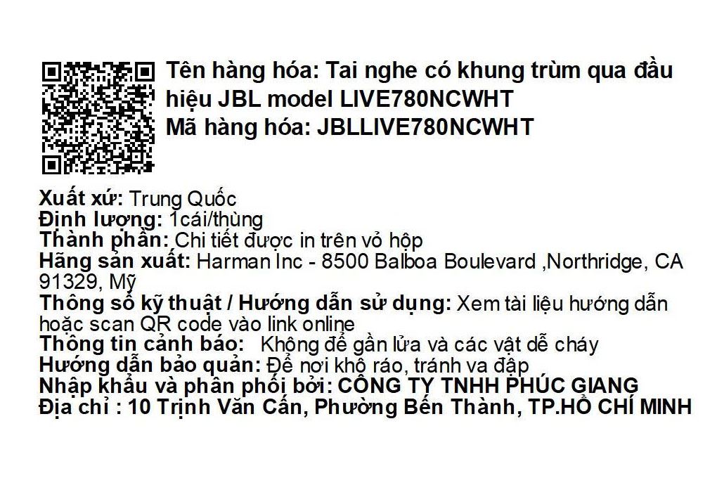 Tai nghe Bluetooth Chụp Tai JBL Live 780NC Màu Trắng