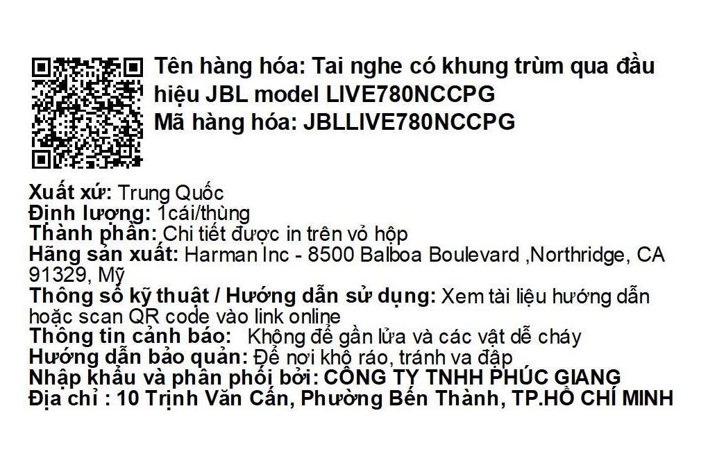 Tai nghe Bluetooth Chụp Tai JBL Live 780NC Màu Vàng