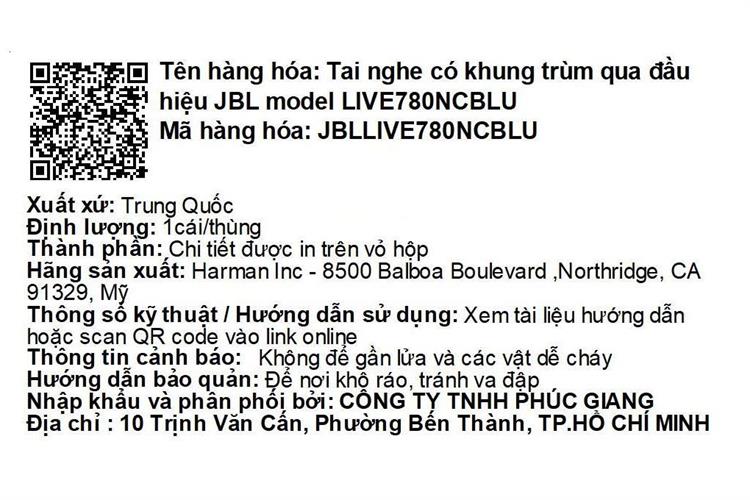 Tai nghe Bluetooth Chụp Tai JBL Live 780NC Màu Xanh Dương