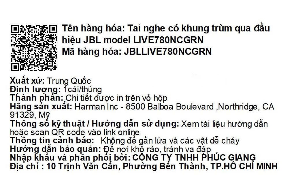 Tai nghe Bluetooth Chụp Tai JBL Live 780NC Màu Xanh lá