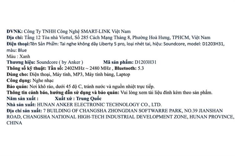 Tai nghe Bluetooth True Wireless Soundcore Liberty 5 Pro D1203 Màu Xanh Dương
