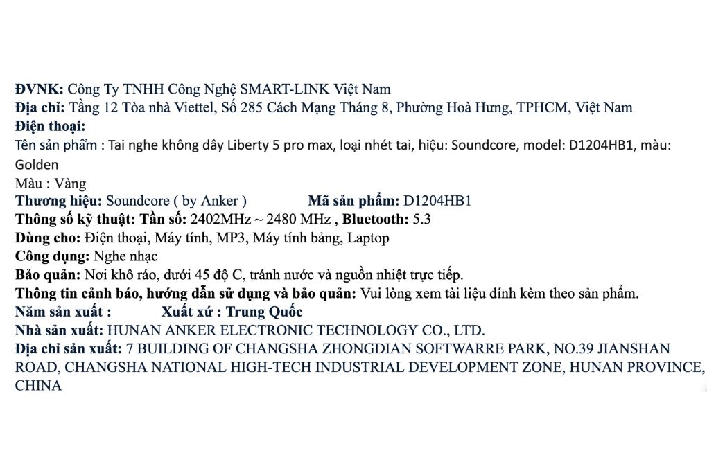 Tai nghe Bluetooth True Wireless Soundcore Liberty 5 Pro Max D1204 Màu Vàng