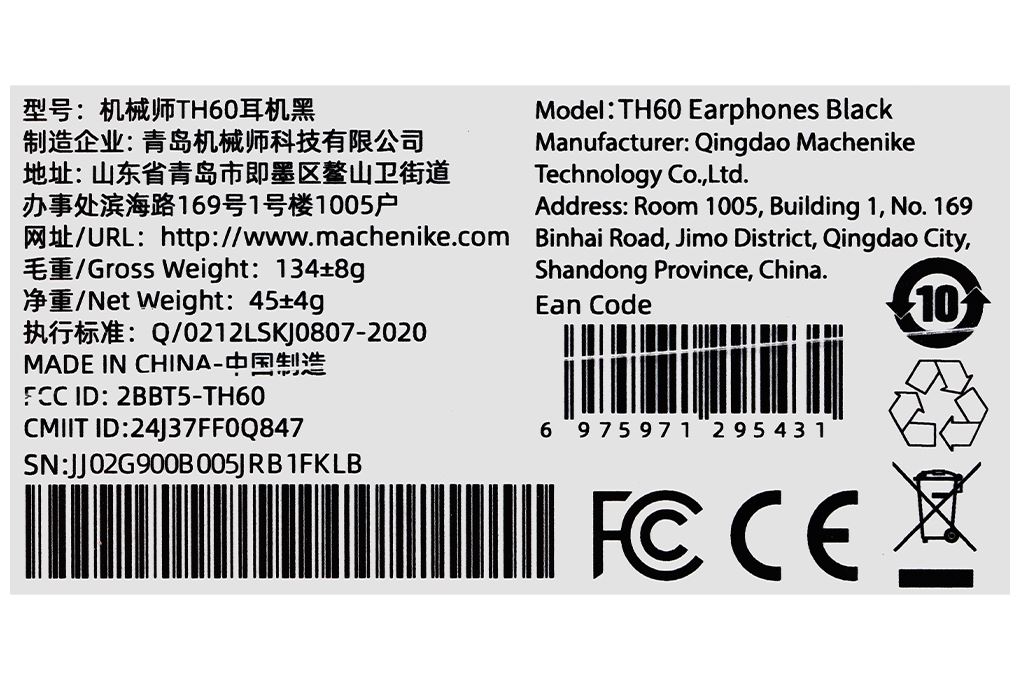 Tai nghe Bluetooth True Wireless Machenike TH60 Màu Đen