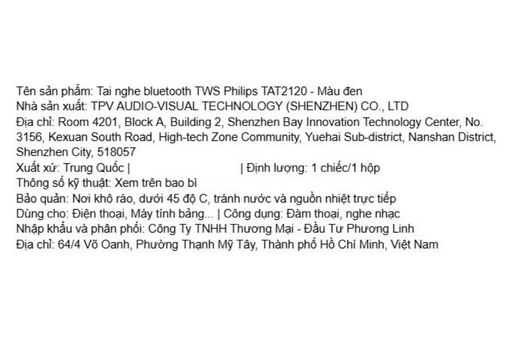 Tai nghe Bluetooth True Wireless Philips Tat2120 Đen Màu Đen