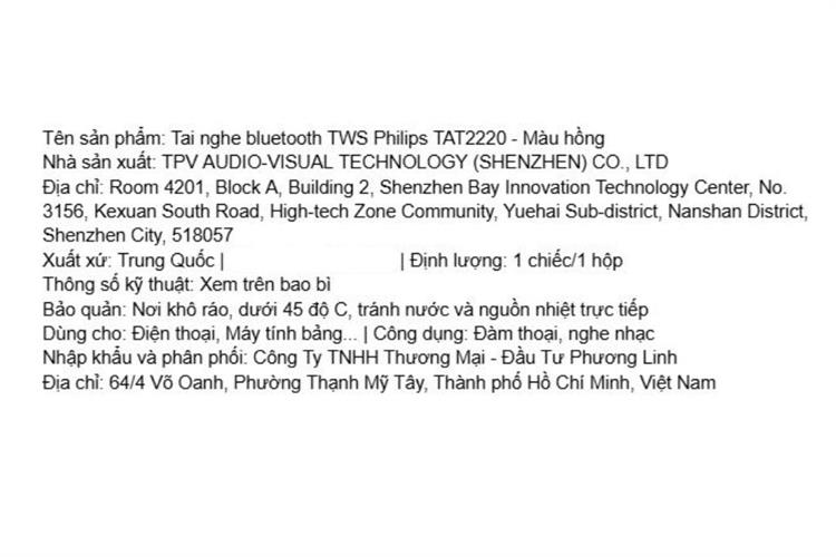 Tai nghe Bluetooth True Wireless Philips Tat2220 Hồng Màu Hồng