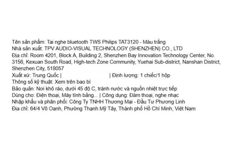 Tai nghe Bluetooth True Wireless Philips Tat3120 Trắng Màu Trắng