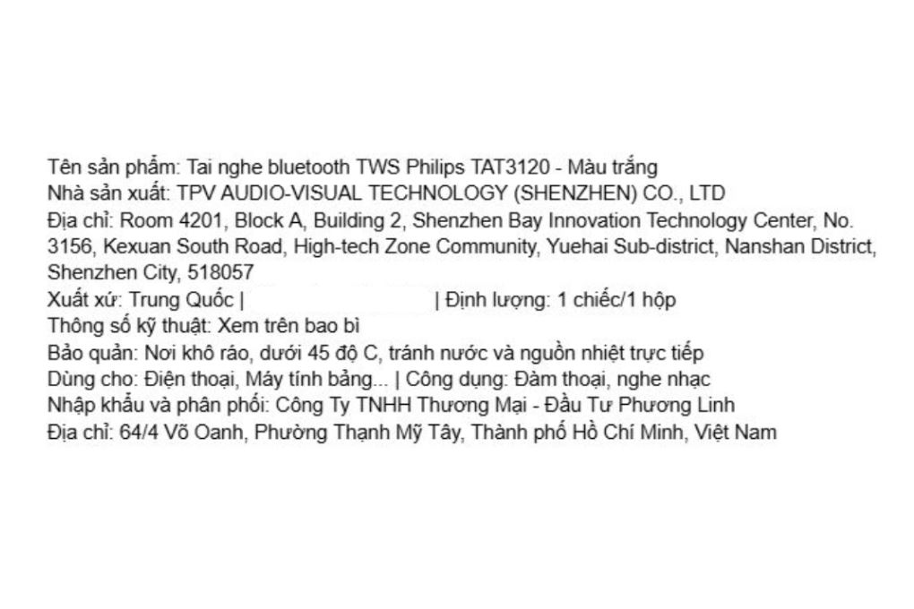Tai nghe Bluetooth True Wireless Philips Tat3120 Trắng Màu Trắng