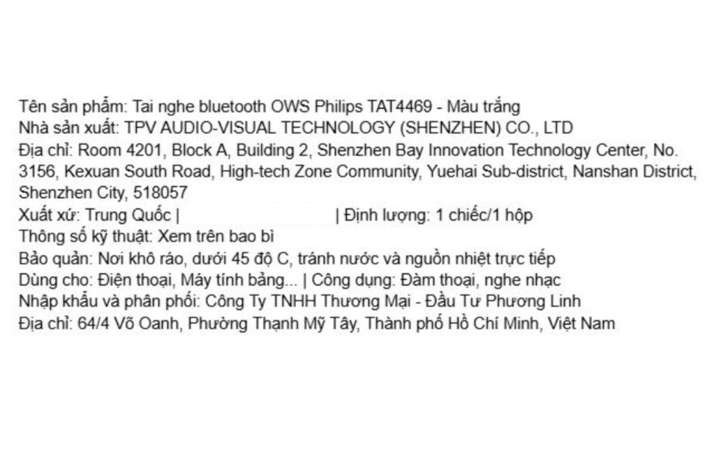 Tai nghe Bluetooth Open-Ear OWS Philips Tat4469 Trắng Màu Trắng