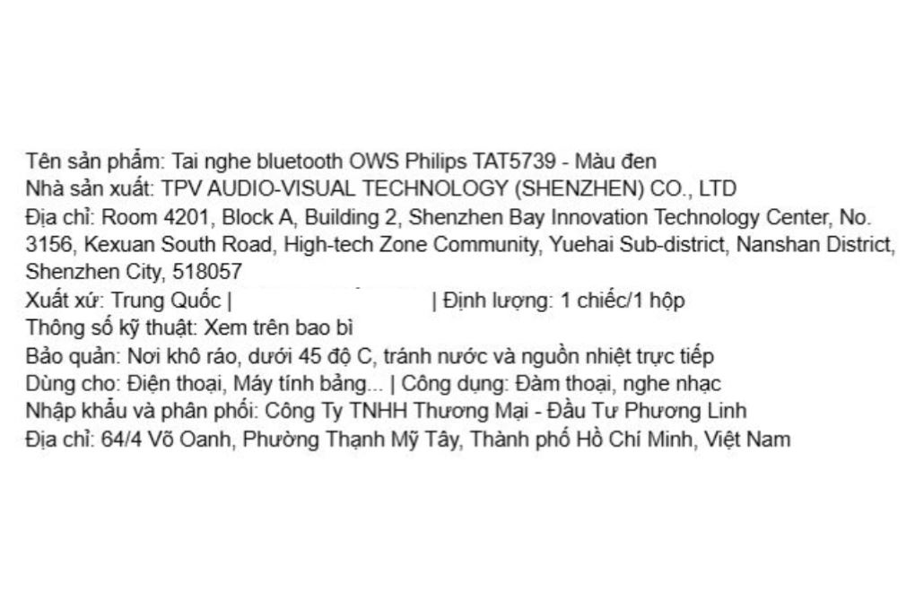 Tai nghe Bluetooth Open-Ear OWS Philips Tat5739 Đen Màu Đen