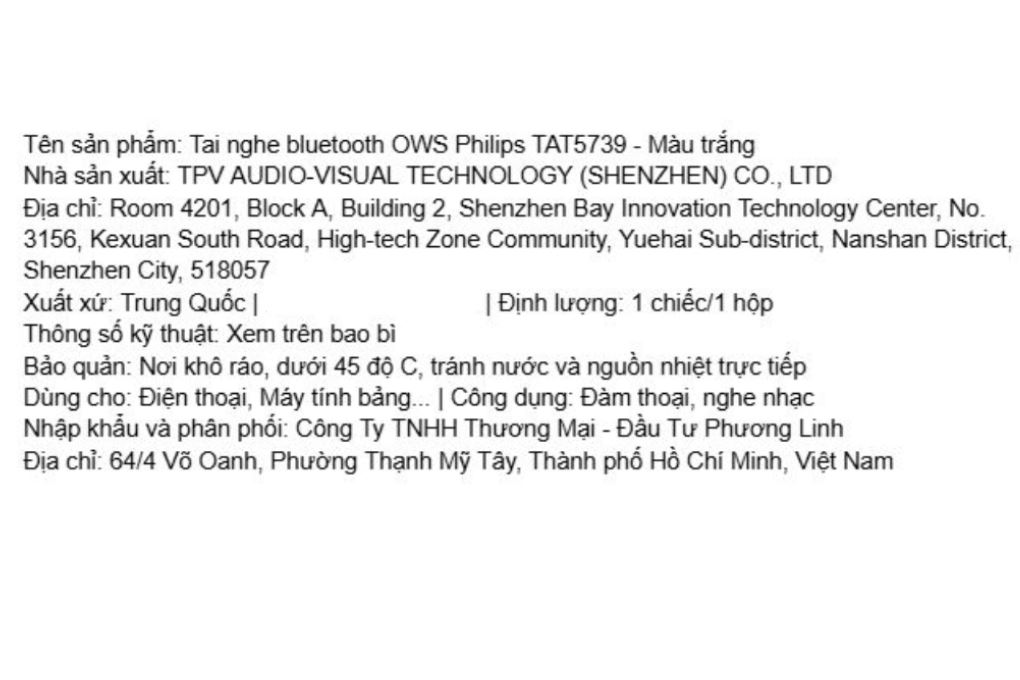 Tai nghe Bluetooth Open-Ear OWS Philips Tat5739 Trắng Màu Trắng