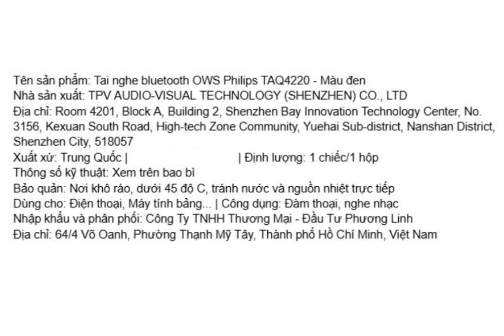 Tai nghe Bluetooth Open-Ear OWS Philips Taq4220 Đen Màu Đen