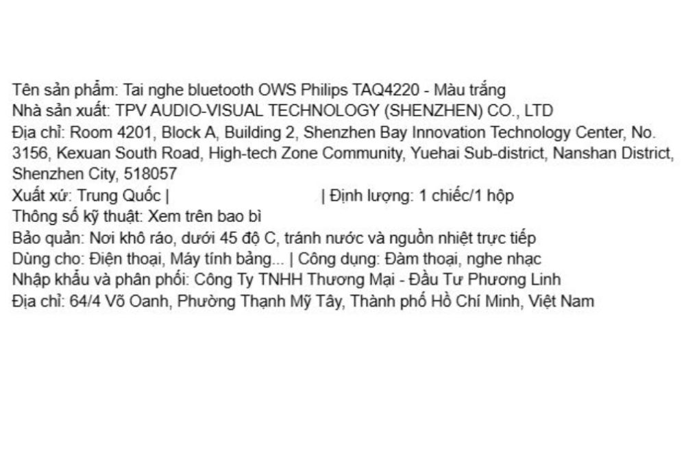 Tai nghe Bluetooth Open-Ear OWS Philips Taq4220 Trắng Màu Trắng