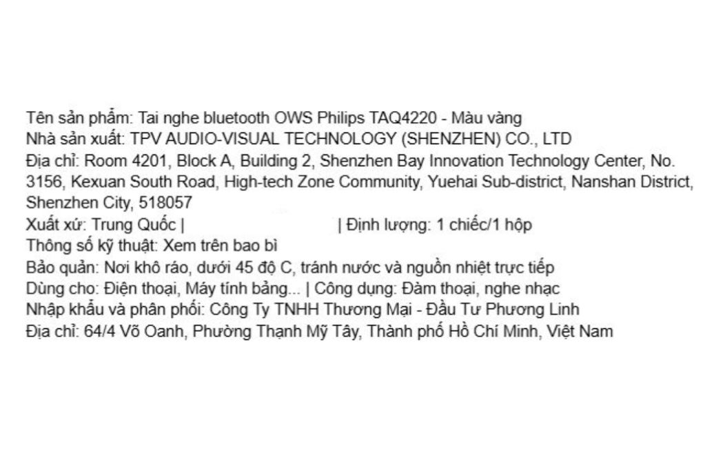 Tai nghe Bluetooth Open-Ear OWS Philips Taq4220 Vàng Màu Vàng