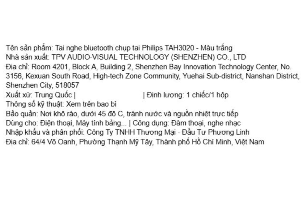 Tai nghe Bluetooth Chụp Tai Philips Tah3020 Trắng Màu Trắng