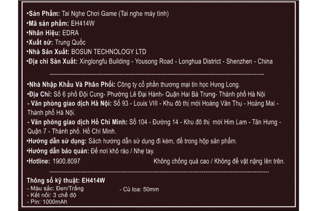 Tai nghe Chụp Tai USB EDRA EH414W Màu Trắng