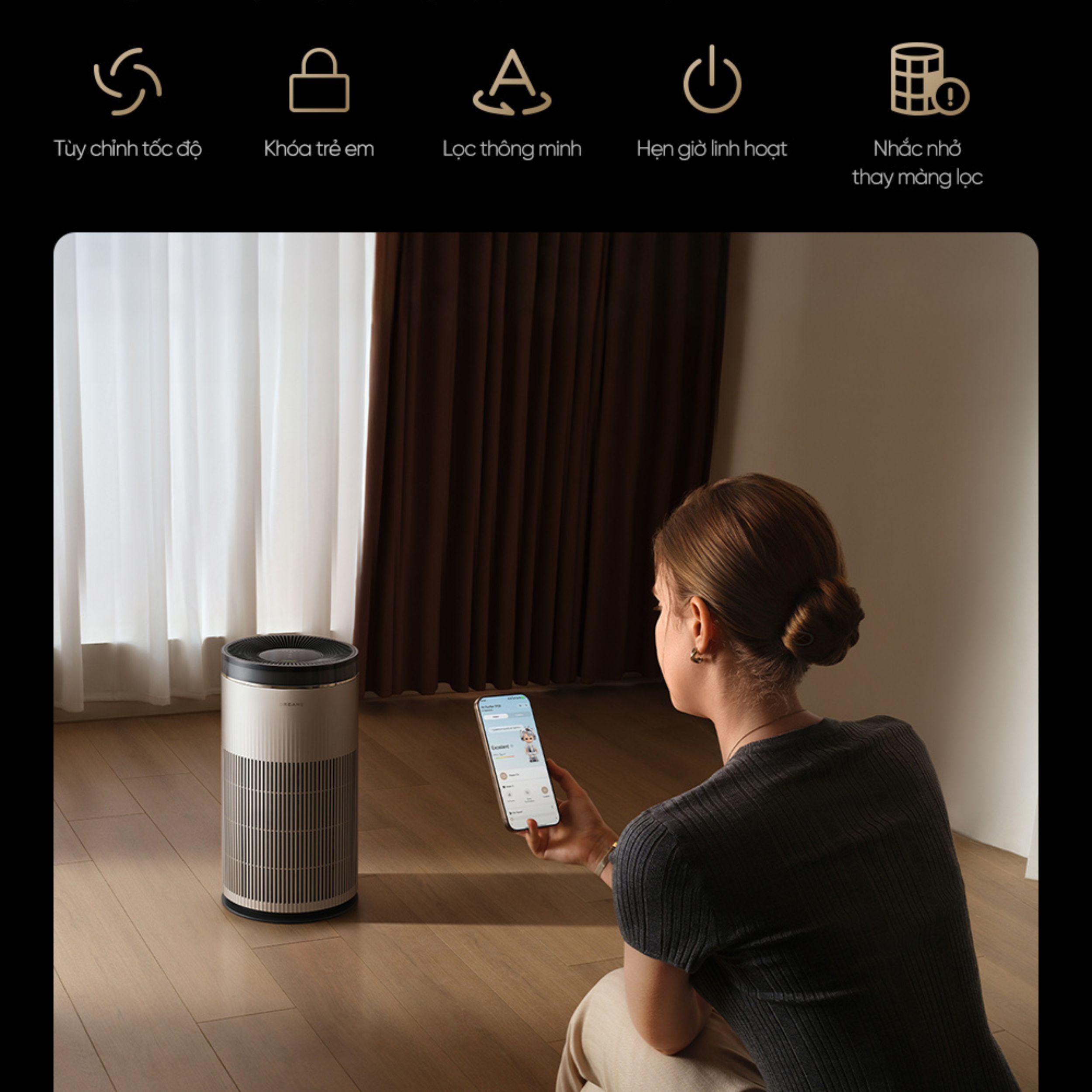 Máy lọc không khí Dreame TP20 45W Màu Đen - Vàng đồng