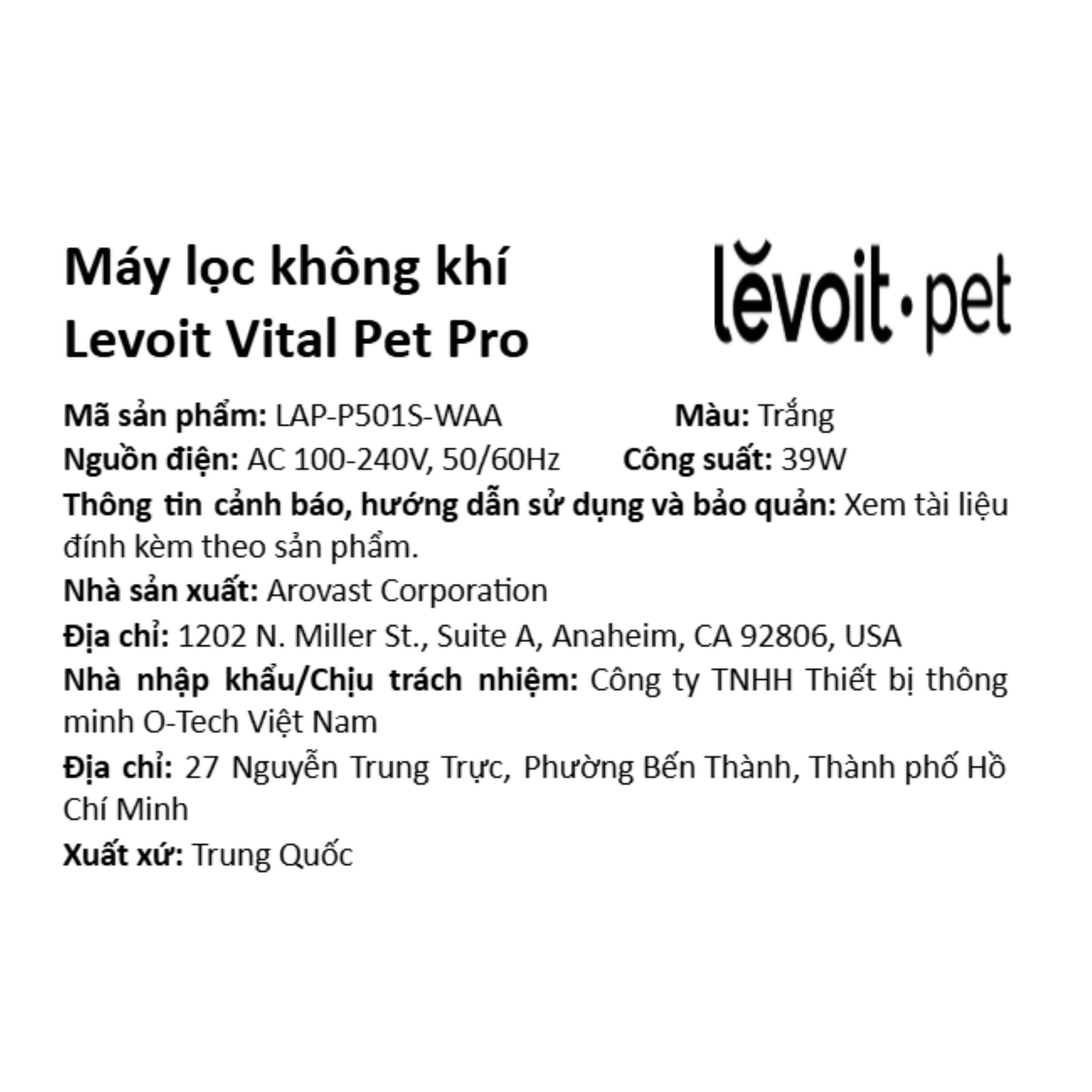 Máy lọc không khí Levoit Vital Pet Pro 39W Màu Trắng
