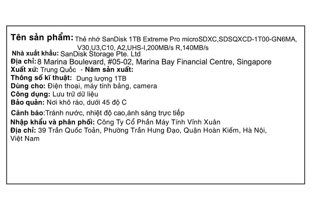 Thẻ nhớ Sandisk MicroSD 1TB Extreme Pro class 10_U3 Màu Đen - Đỏ
