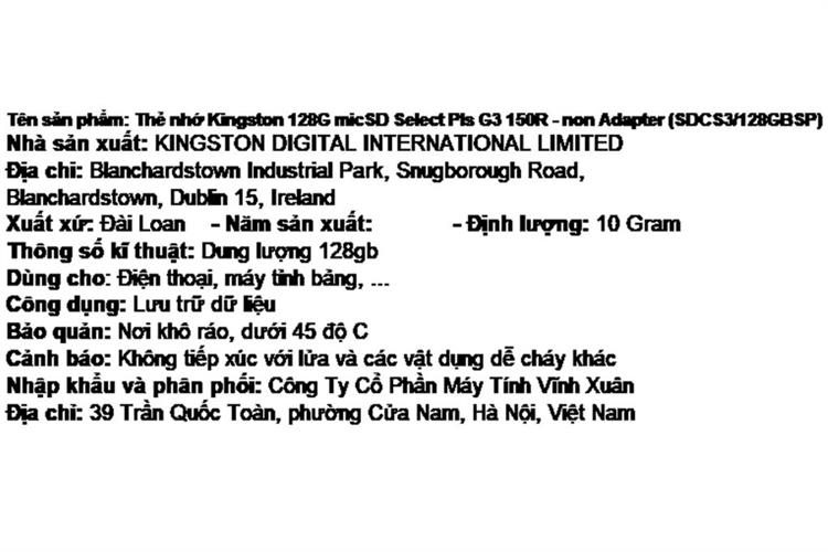 Thẻ nhớ Kingston MicroSD 128GB Select Pls Gen3 150R Màu Đen