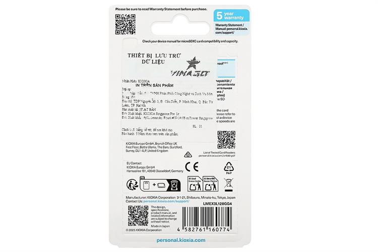 Thẻ nhớ Kioxia MicroSD G3 128GB Class 10_U3 Màu Đen - xanh dương