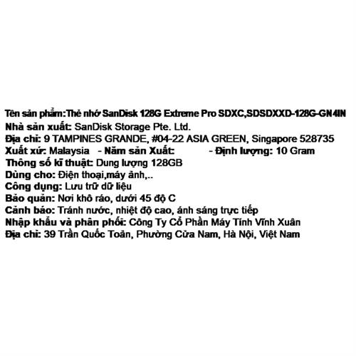 Thẻ nhớ Sandisk SDHC 128GB Extreme Pro class 10_U3 Màu Đen - Đỏ