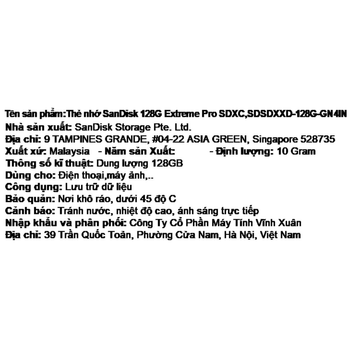 Thẻ nhớ Sandisk SDHC 128GB Extreme Pro class 10_U3 Màu Đen - Đỏ