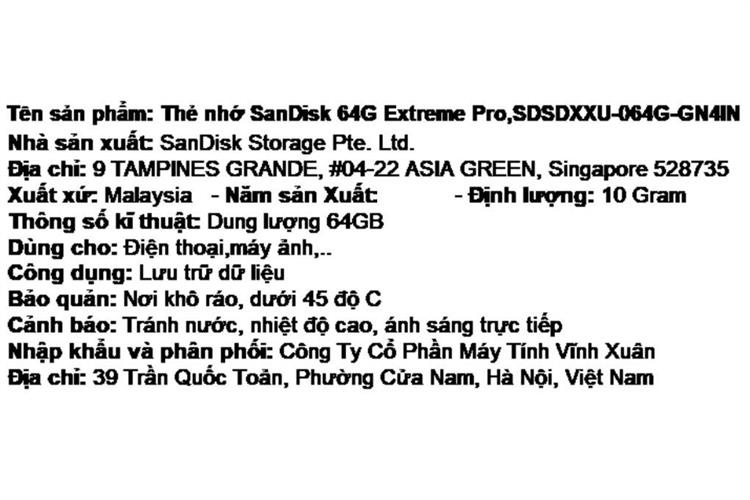 Thẻ nhớ Sandisk SDHC 64GB Extreme Pro class 10_U3 Màu Đen - Đỏ