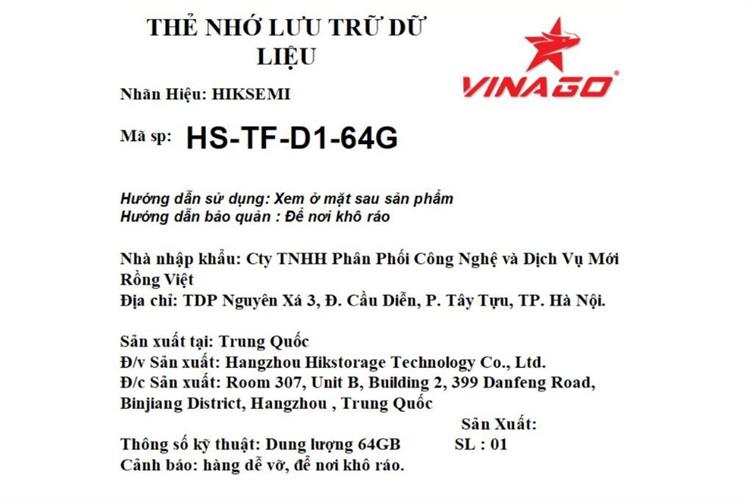 Thẻ nhớ HIKSEMI MicroSD 64GB Class 10_U1 Màu Đen