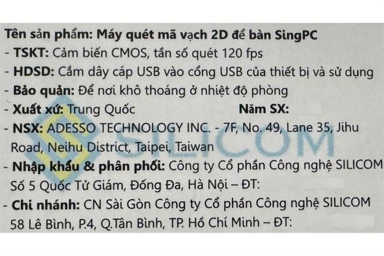 Máy quét mã vạch 2D để bàn có dây SingPC Scan-2800U Màu Đen