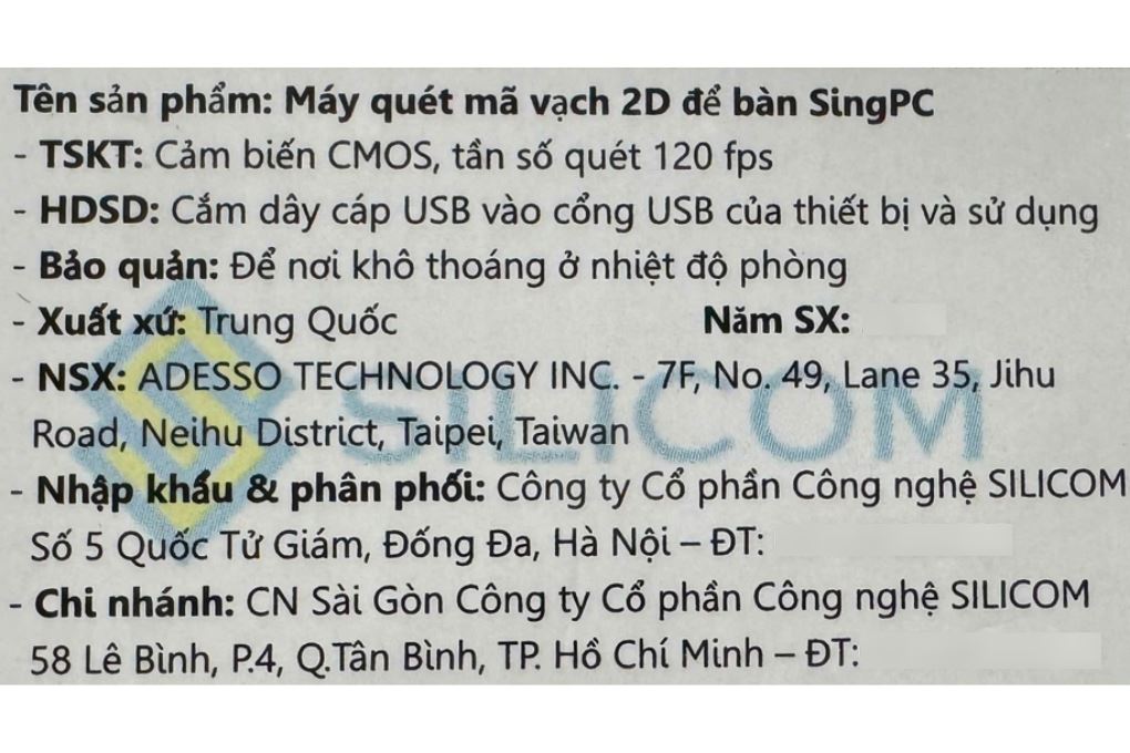 Máy quét mã vạch 2D để bàn có dây SingPC Scan-2800U - 9