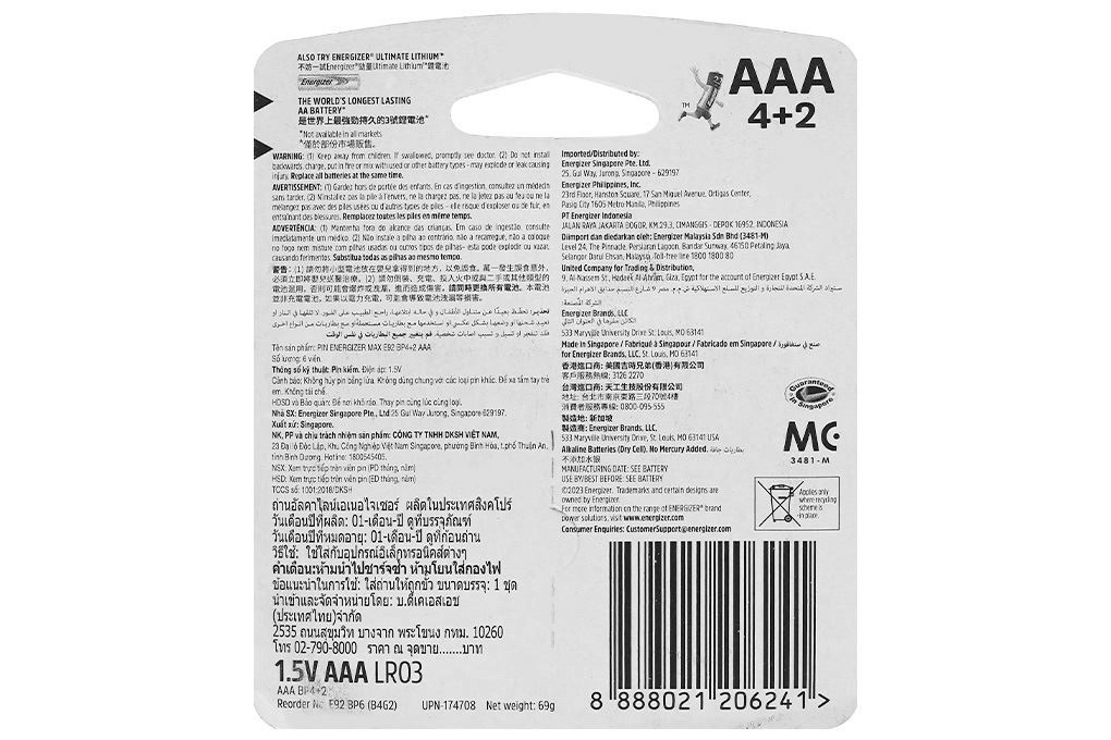 Pin AAA 6 viên Energizer Max E92BP4+2 Màu Đen - Đỏ