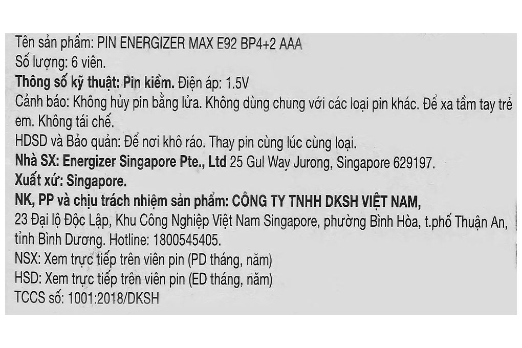Pin AAA 6 viên Energizer Max E92BP4+2 Màu Đen - Đỏ